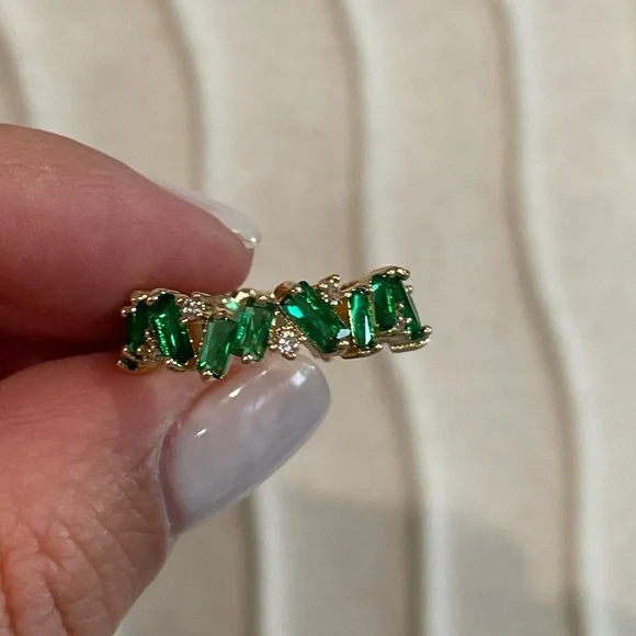 Emerald Baguette Band, Eternity Band, Gold Plated Size 7 - Picture 3 of 3